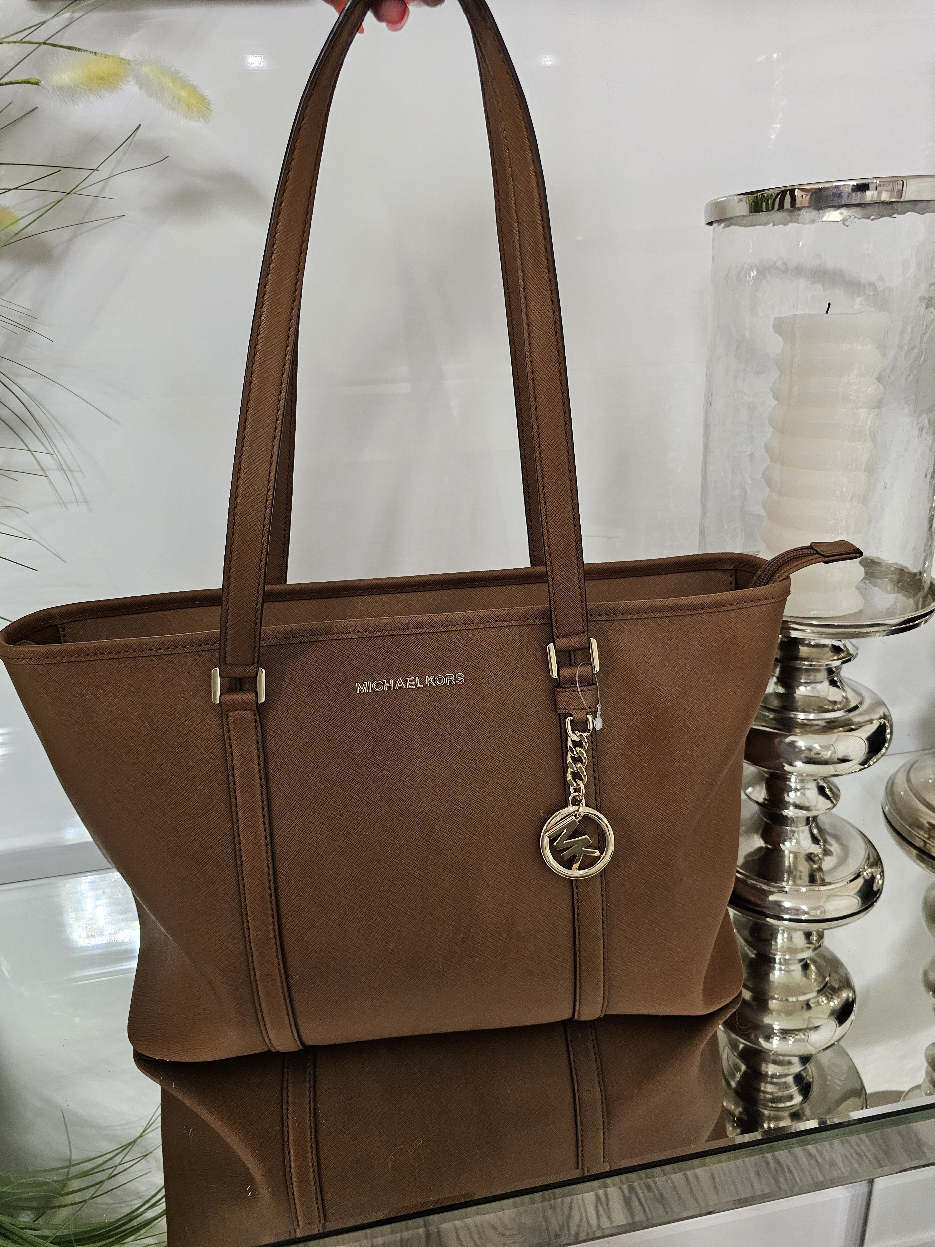 Michael Kors Jet Set Travel Brown Saffiano Leather Tote Bag